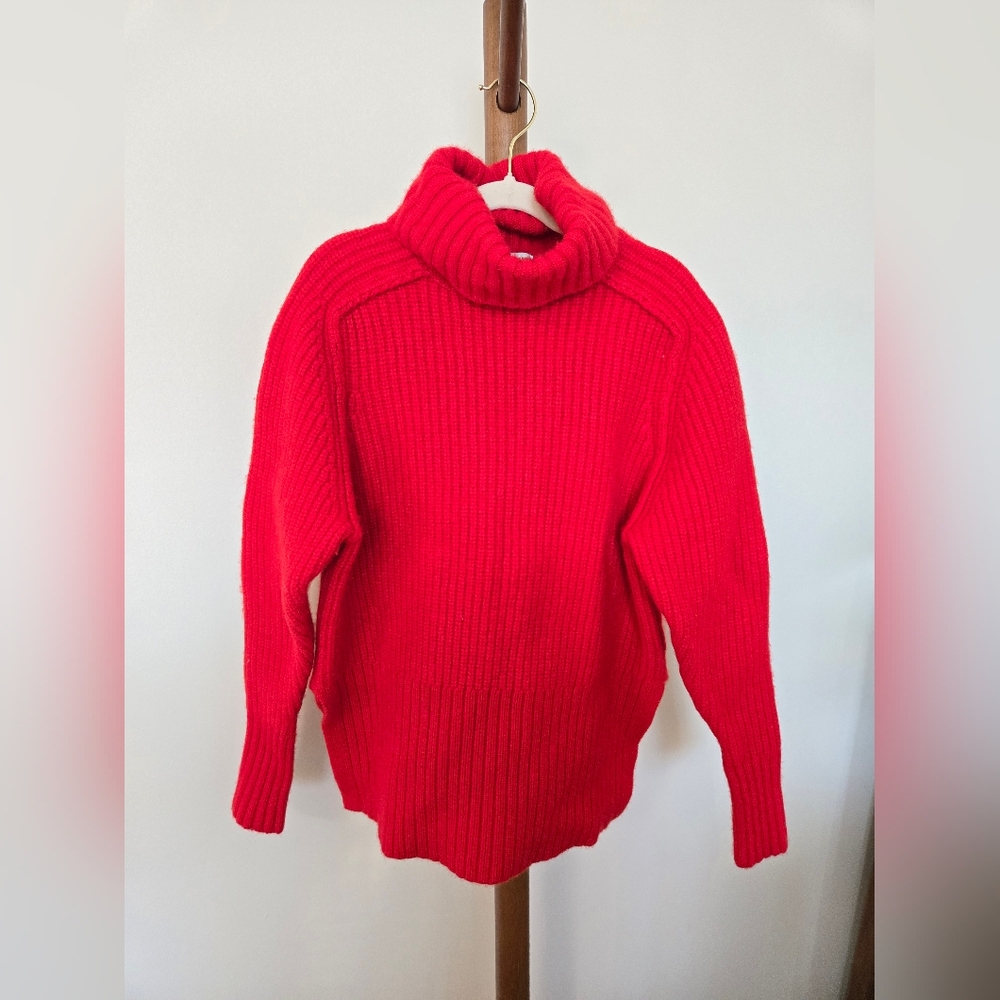 Cashmere Wool Cozy Red Cowl Neck Holiday Turtleneck Sweater